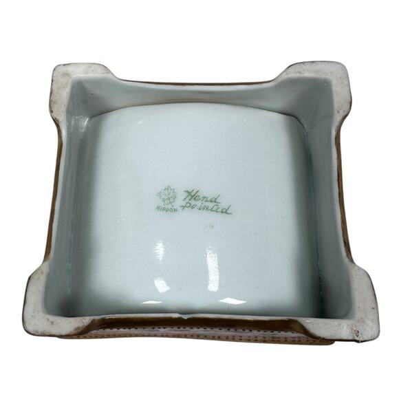 Vintage Nippon Trinket Dish 3.25" Gold Pink Rose Square Porcelain Hand-Painted - Picture 7 of 10